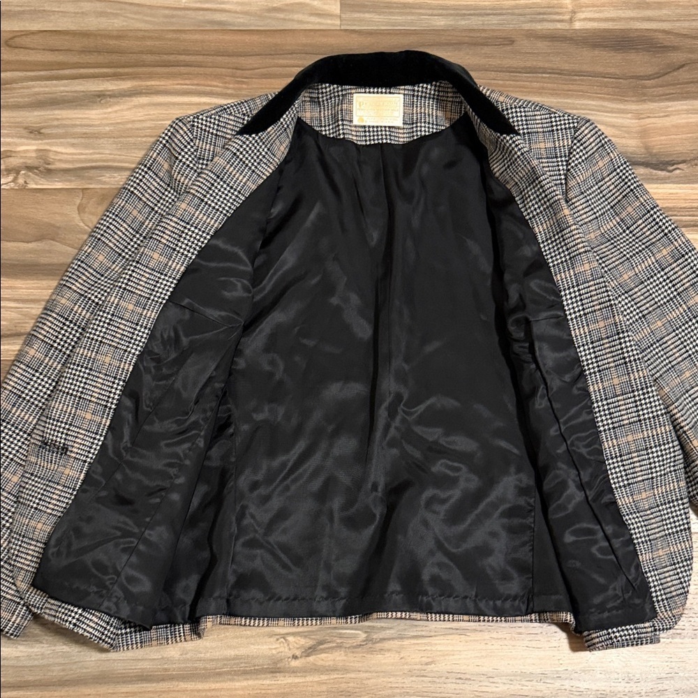 Pendleton Vintage Women's Tweed Houndstooth Wool Blazer Velvet Collar Size 12 - Picture 4 of 8